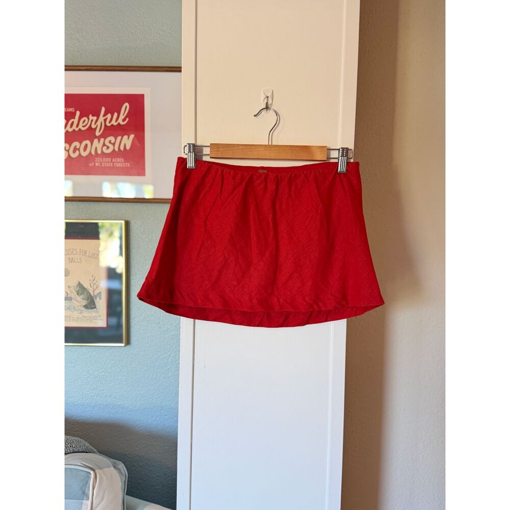 Free People Red Linen Mini Skirt Built-In Shorts